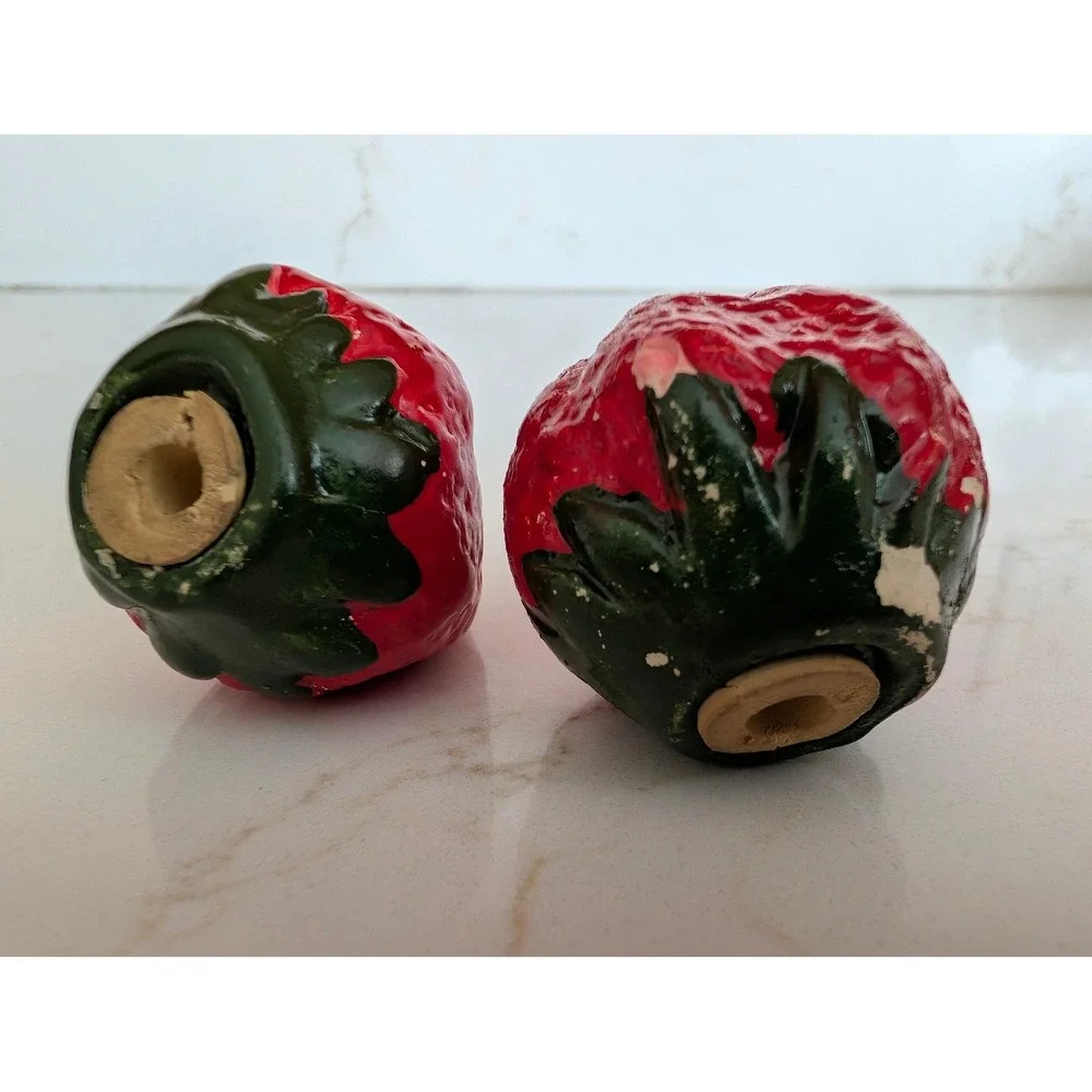 Vintage Strawberry Salt and Pepper Shakers Red Fruit Kitchen Decor Set